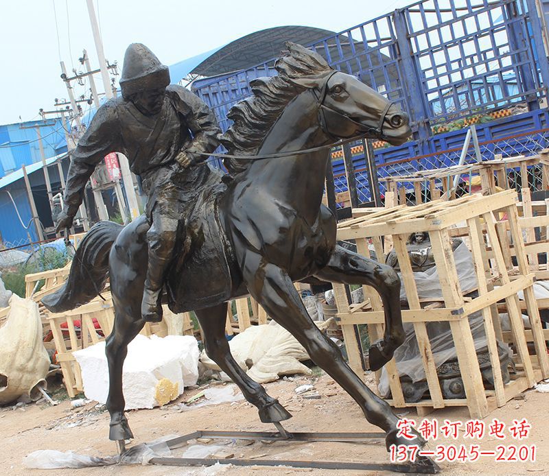 陕西现代骑马人物公园景观铜雕