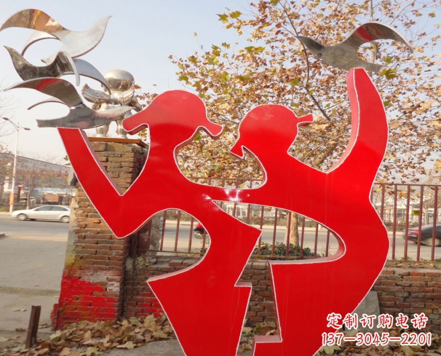 陕西校园不锈钢剪影人物和和平鸽雕塑