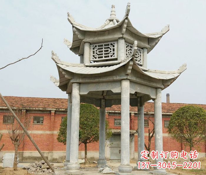 陕西园林仿古双层石雕凉亭 (2)