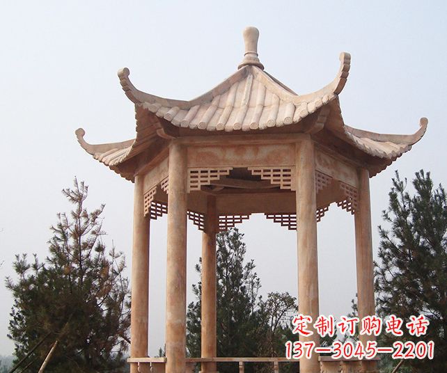 陕西园林景观单层石雕凉亭 (3)