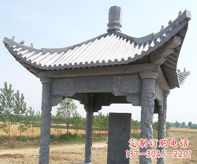 陕西园林景观单层石雕凉亭 (4)