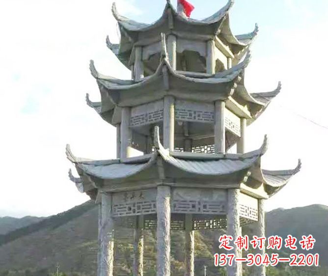 陕西园林景观多层凉亭石雕 (3)