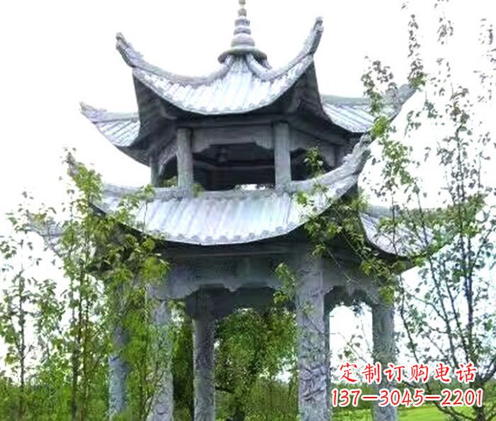 陕西园林景观仿古六角石凉亭