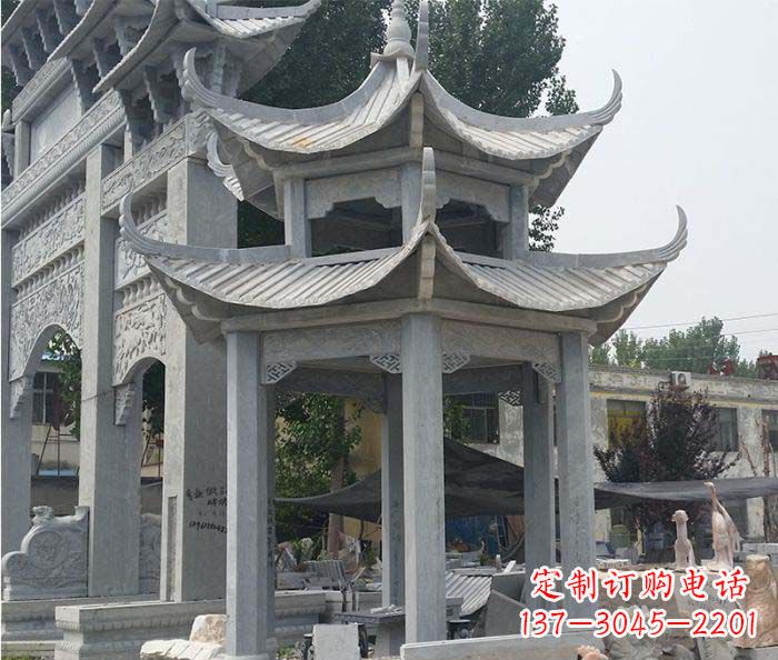 陕西园林双层石雕凉亭